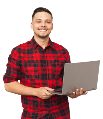 Imagen: estudiante masculino sosteniendo una laptop